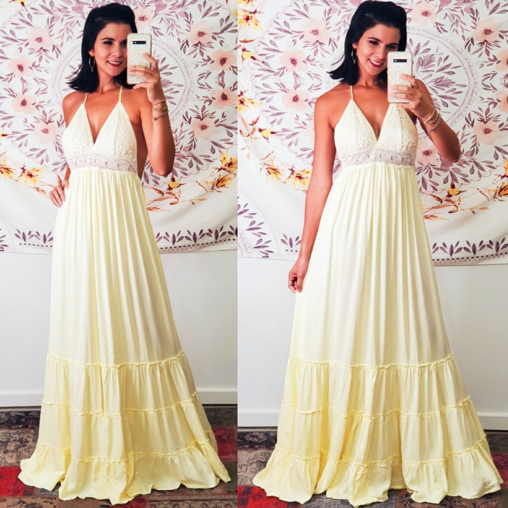 Wildflower Halter Maxi Dress- Cream